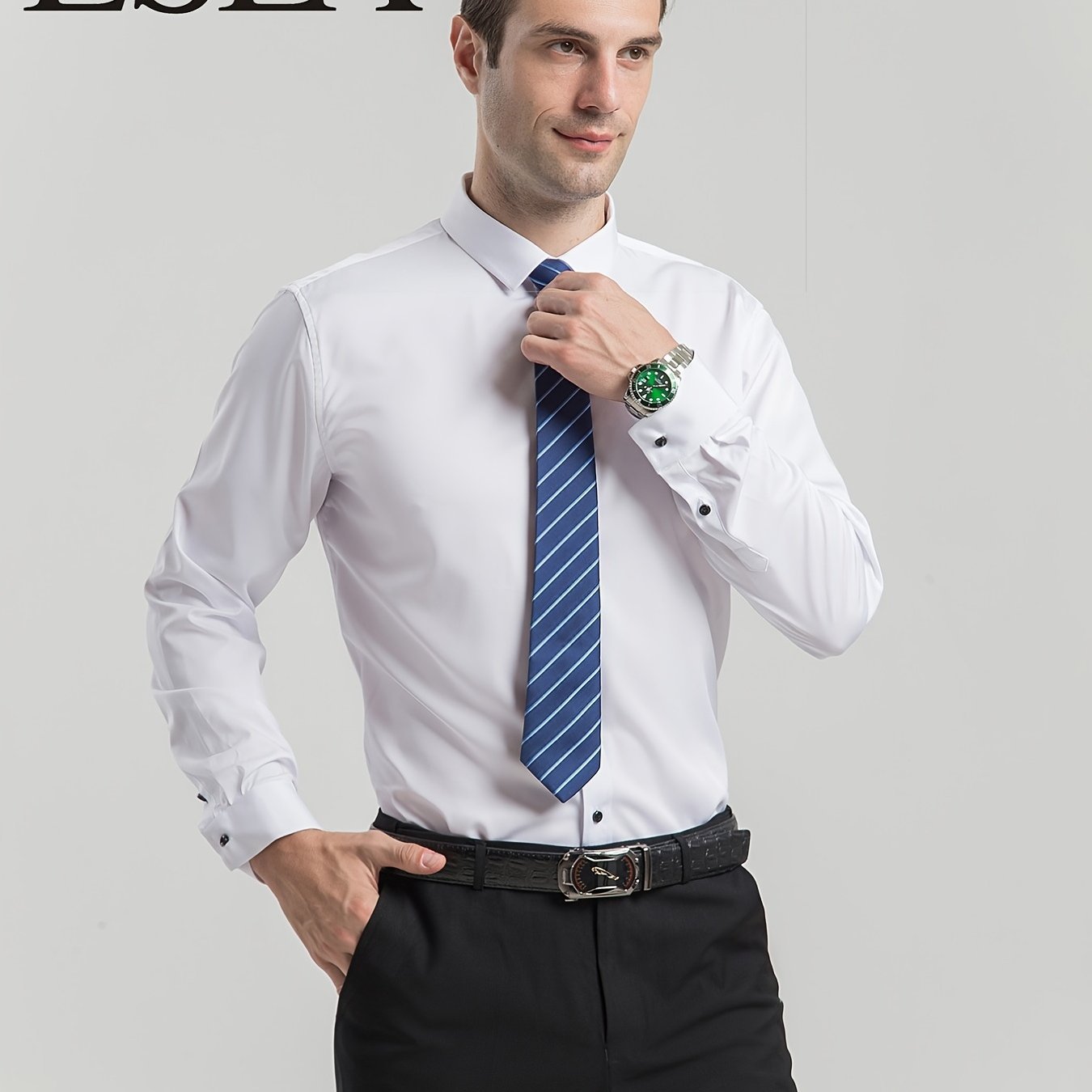 Men'S Slim - Fit Stretch Formal Shirt, Light Business Lapel Long Sleeve Shirt - AdeLShop