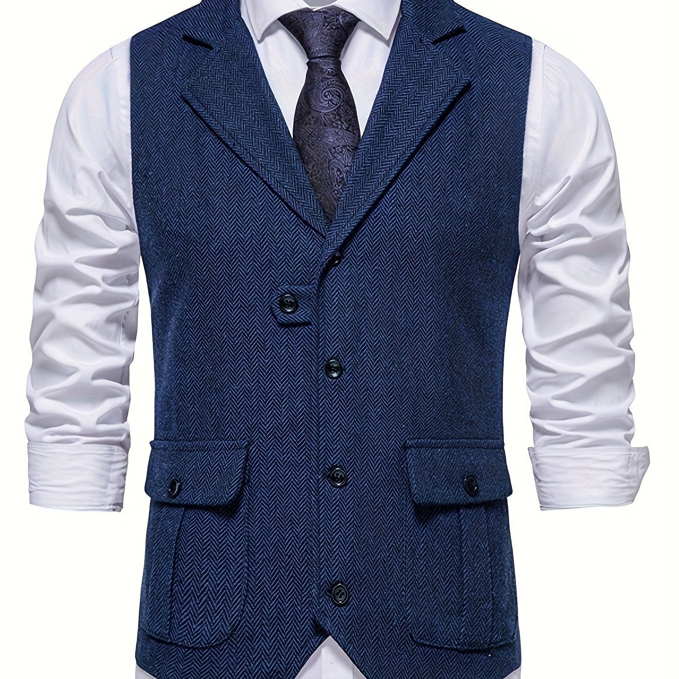 Men's Vintage Herringbone Vest - Stylish, Elegant Lapel Design for Formal Occasions - AdeLShop