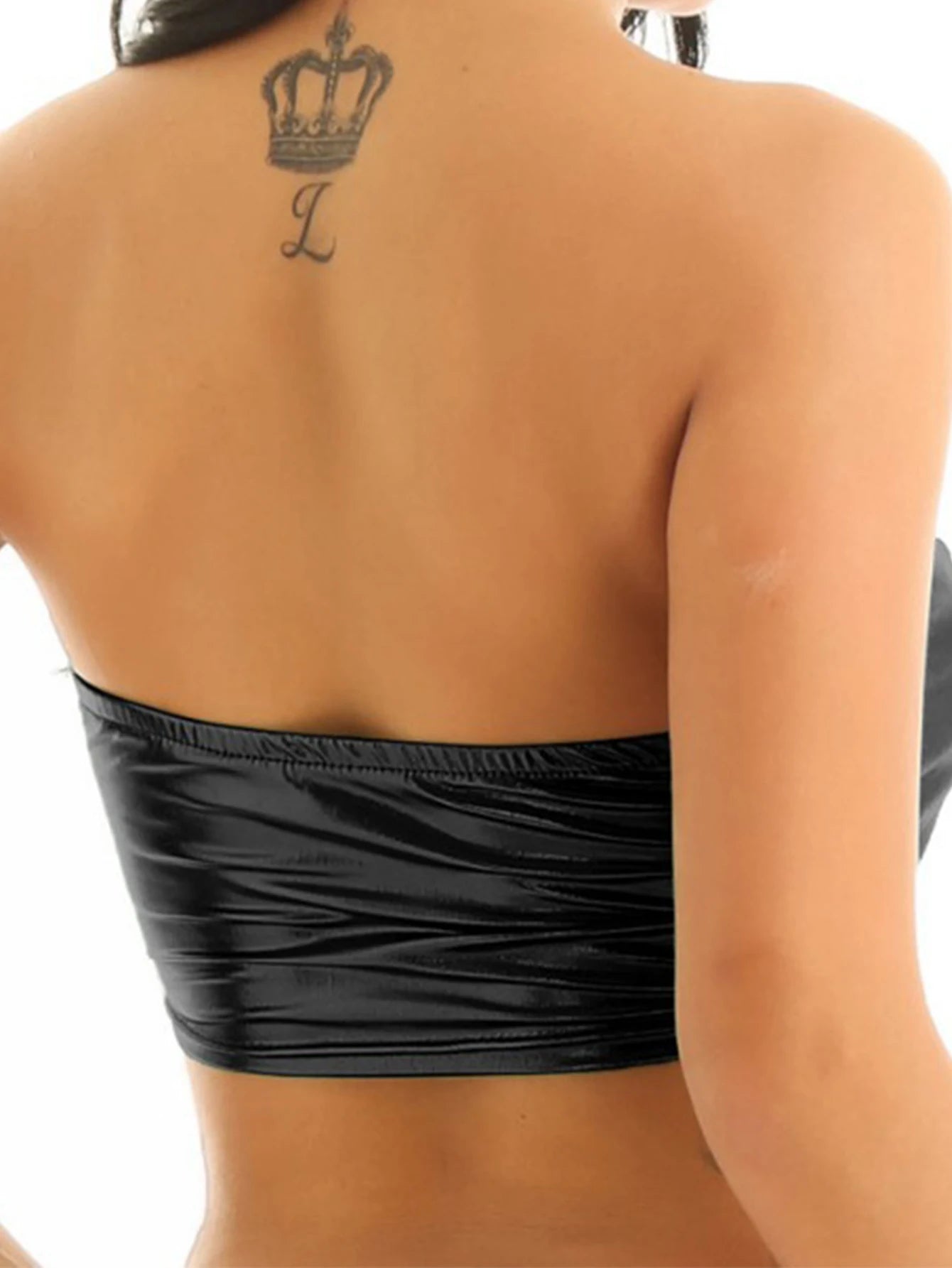 Nightclub Stage Sexy Chest Vest Patent Leather Chest PU Black Bright Leather Vest Woman - AdeLShop