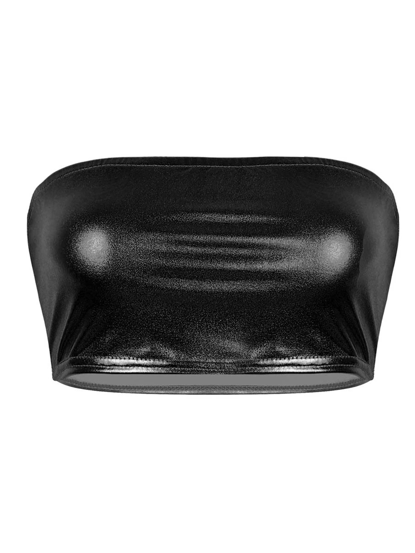 Nightclub Stage Sexy Chest Vest Patent Leather Chest PU Black Bright Leather Vest Woman - AdeLShop
