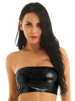 Nightclub Stage Sexy Chest Vest Patent Leather Chest PU Black Bright Leather Vest Woman - AdeLShop