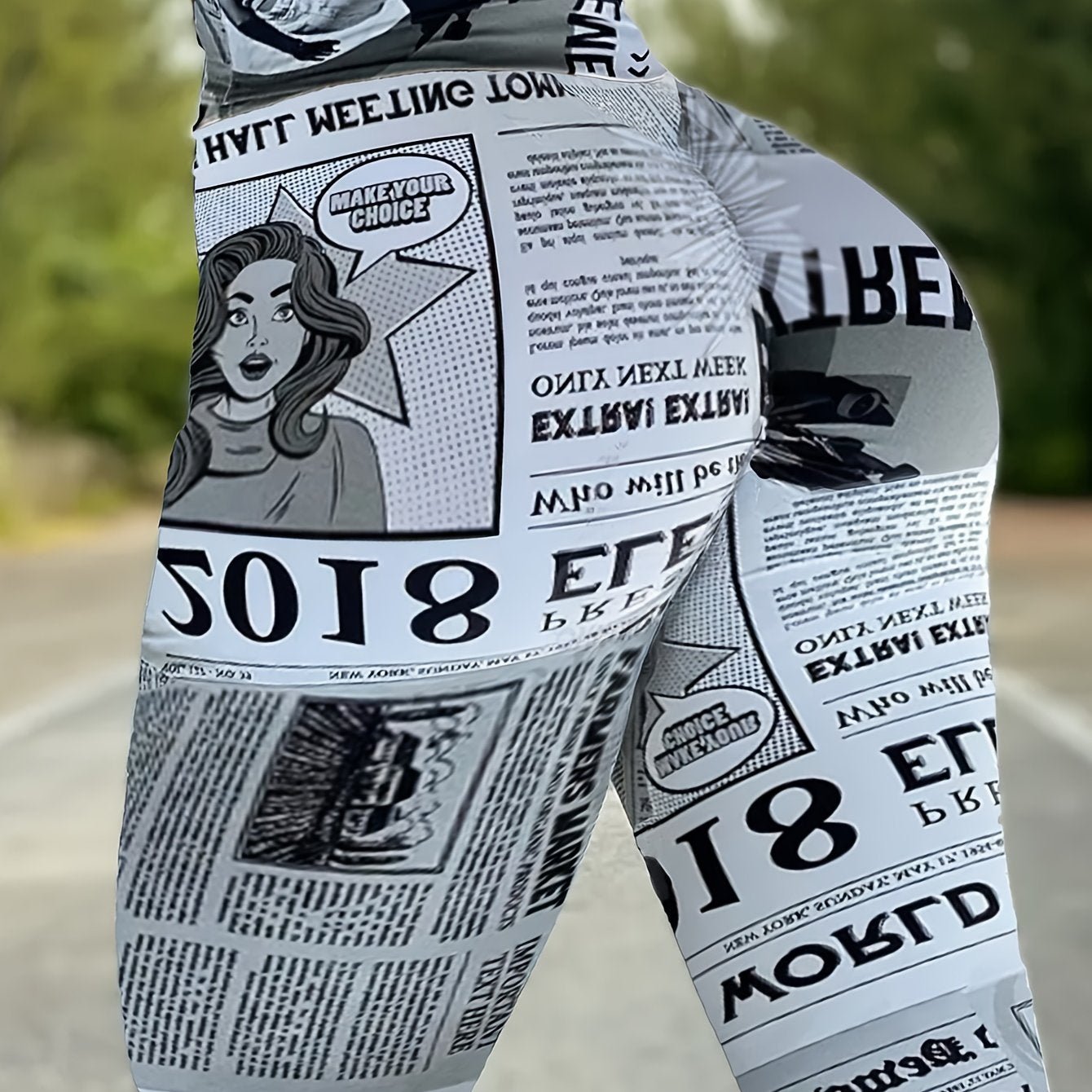 [Retro Sports Leggings] Retro High Waist Newspaper Perfect for Running, Yoga, Workout, and Gym - Women's Activewear - AdeLShop