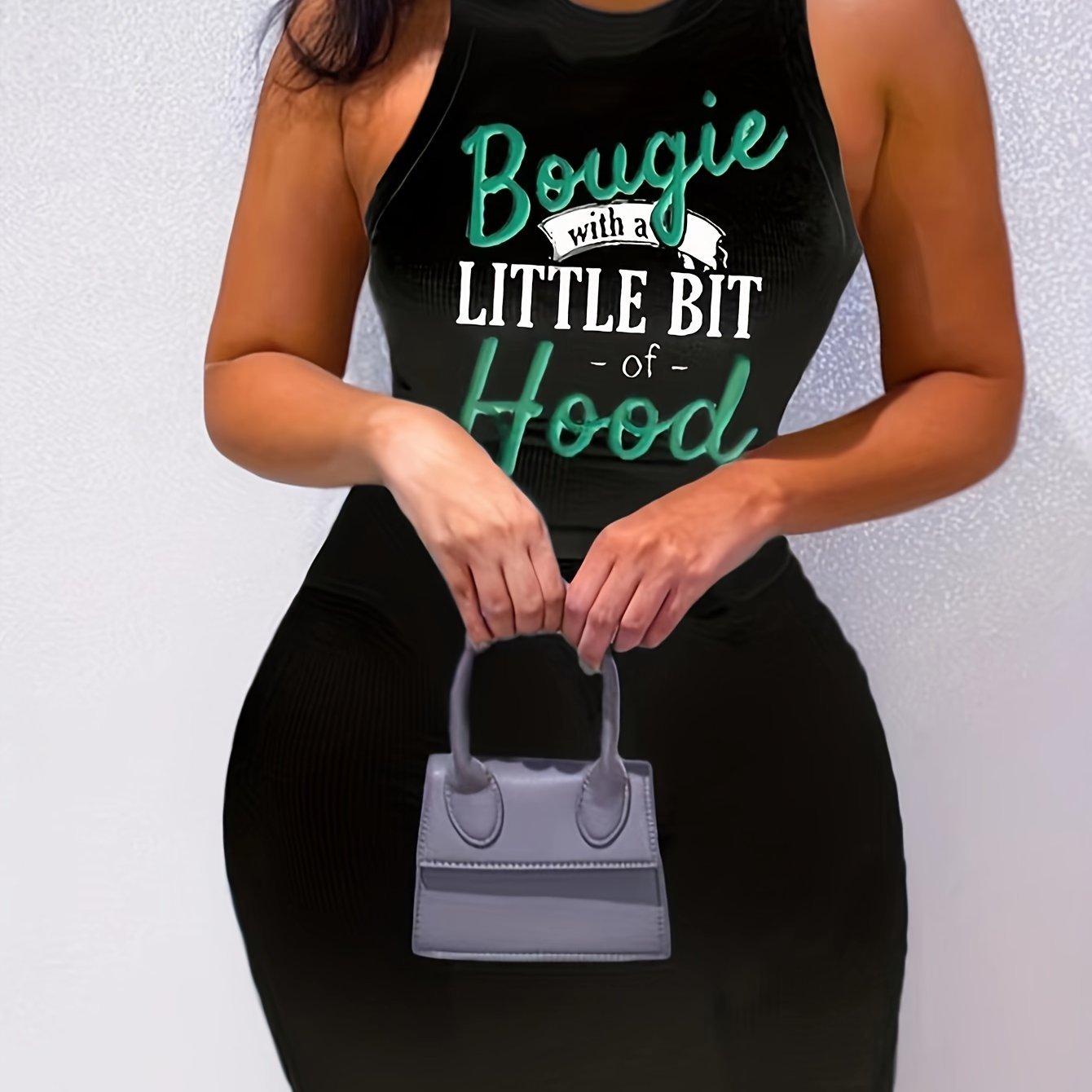 Sexy Alphabet Print Bodycon Tank Dress - All - Season Wear for Women - AdeLShop