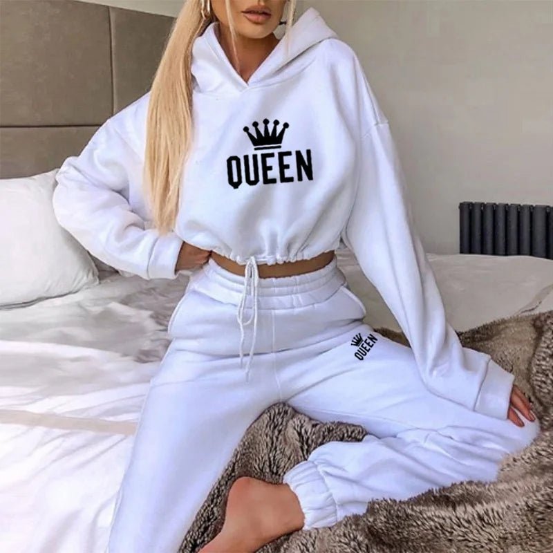 Winter Women Sweatshirt Set Solid Color Casual Simple Hooded 2 Piece Outfit - AdeLShop